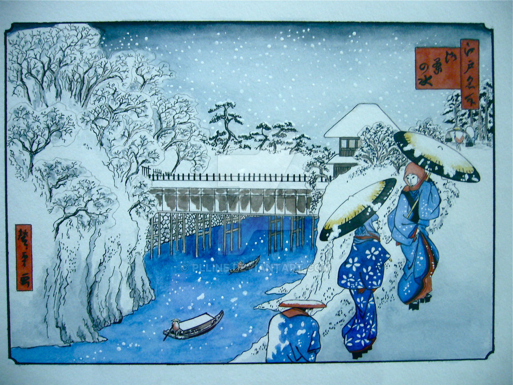 Ukiyo E Snow Utagawa By Plline