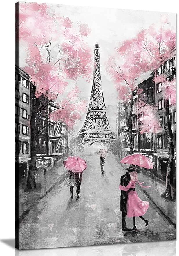 Amazoncom Pink Black White Paris Painting Canvas Wall Art