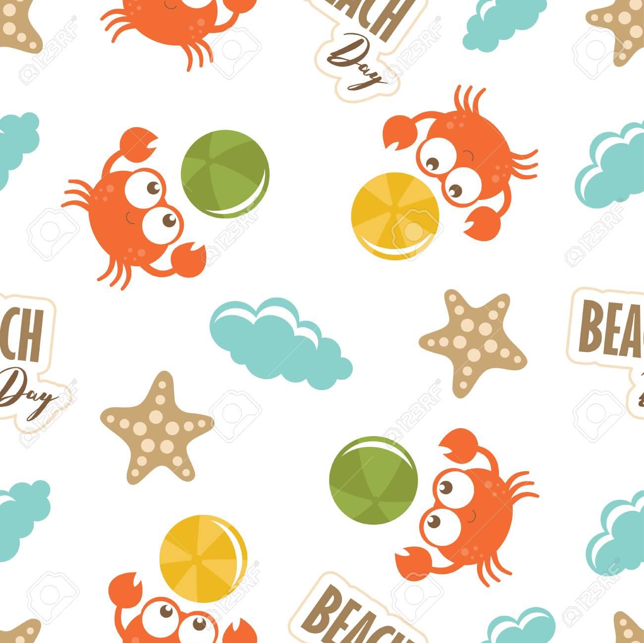 Crabs Baby Cute Pattern Sweet Sea Animal Text With Slogan Beach