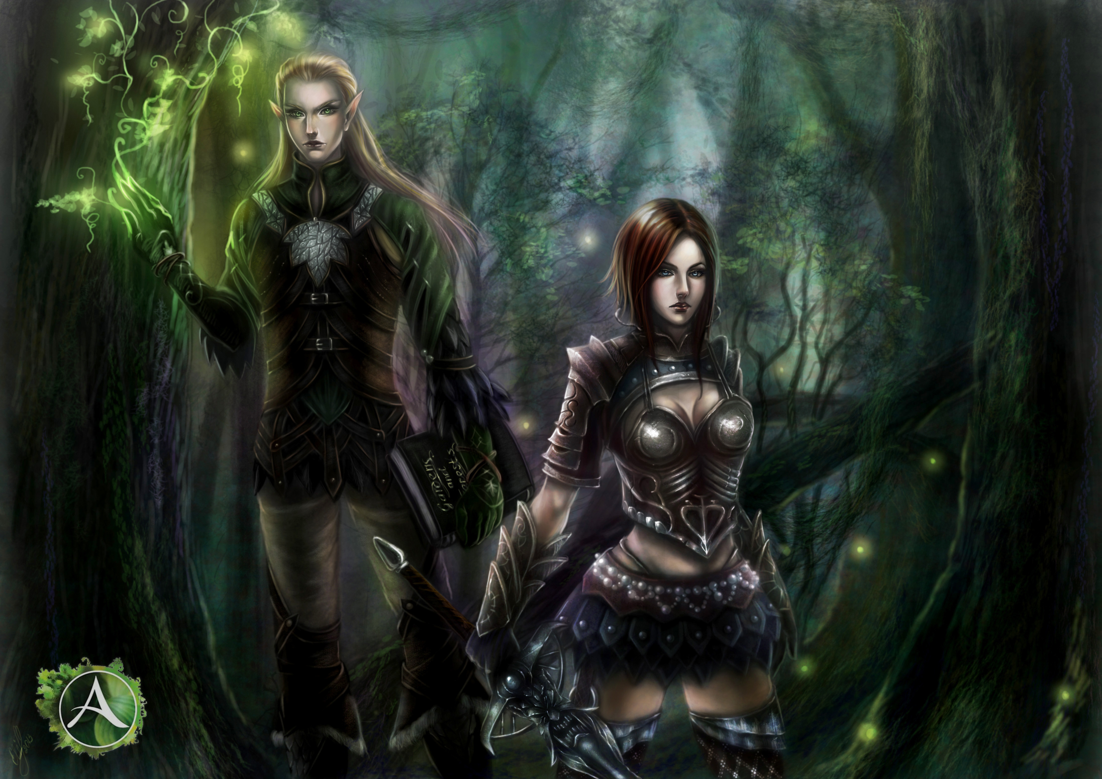 Elves Men Warrior Two Fantasy Girl Elf Forest Magic Wallpaper