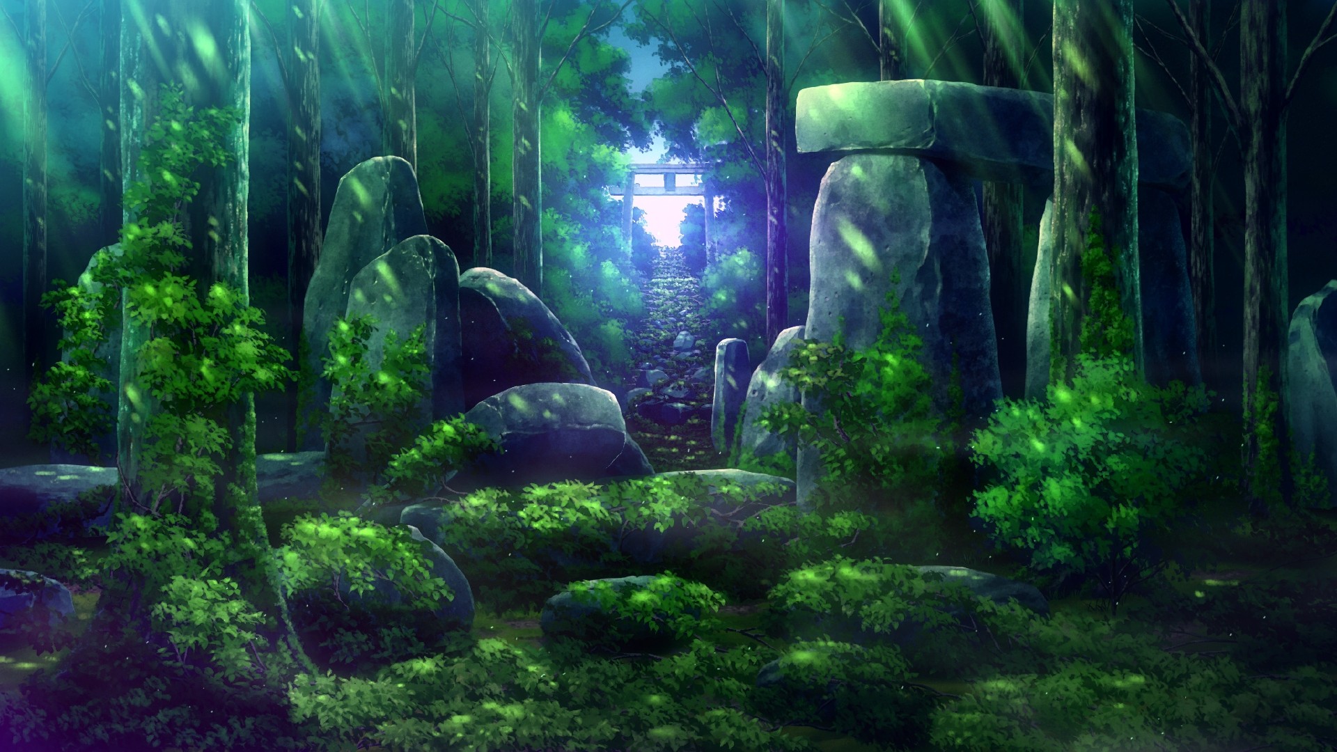 Wallpaper Forest Tree Scenic Anime Picsfab Desktop