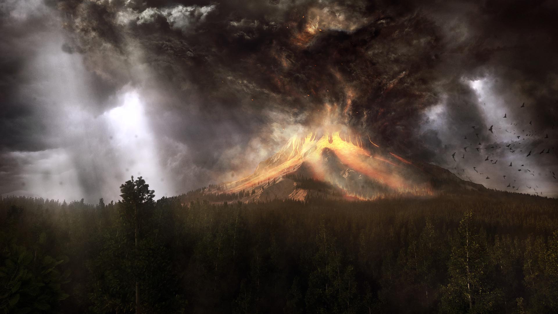 Volcano Erupting Under Burning Skies HD Wallpaper FullHDwpp Full