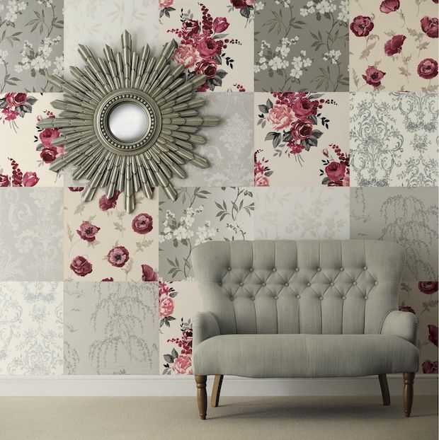  with a mix of various wallpapers to create a dramatic feature wall