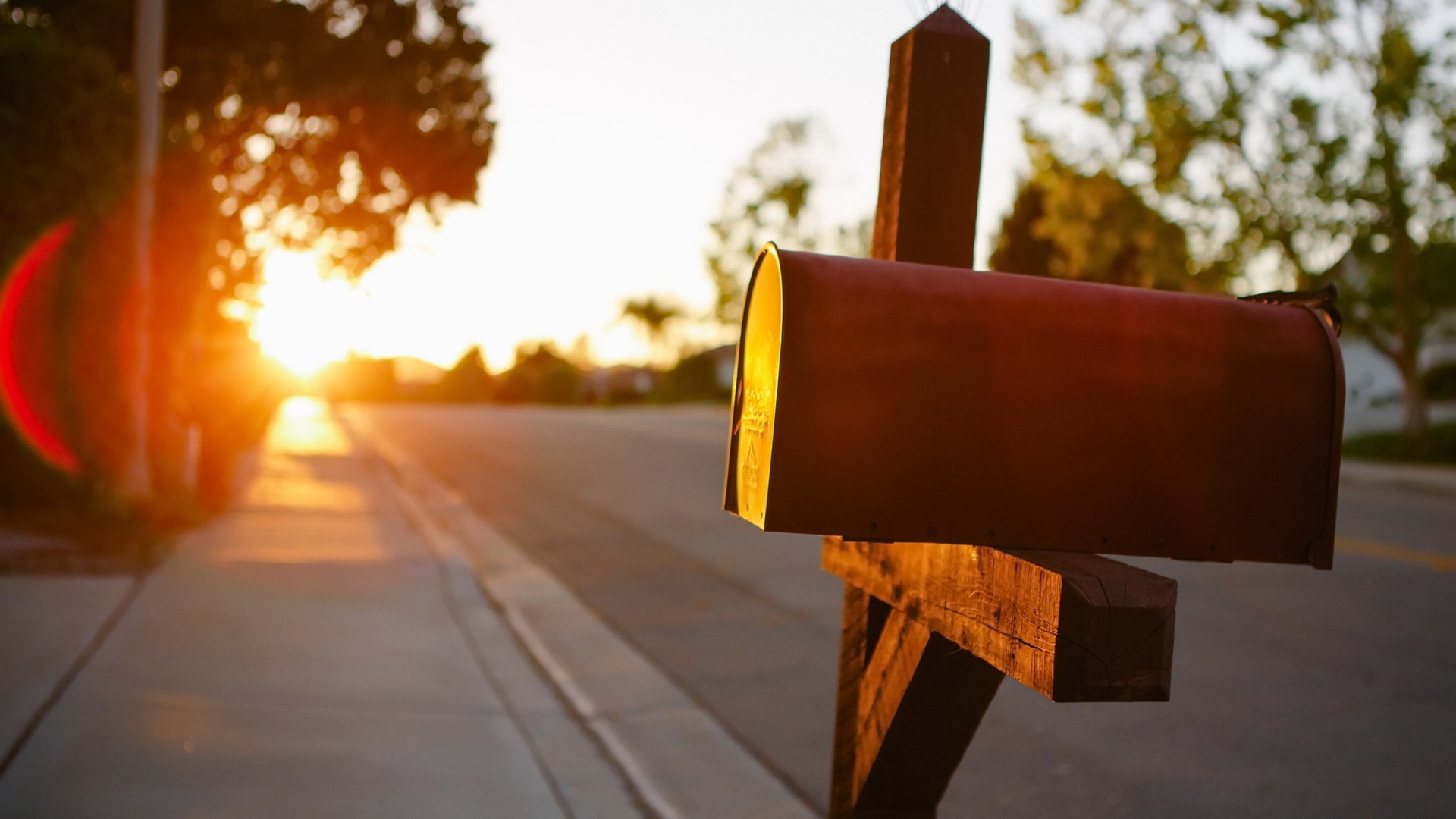 Wallpaper Mailbox Road Sun Rays HD Picture Image