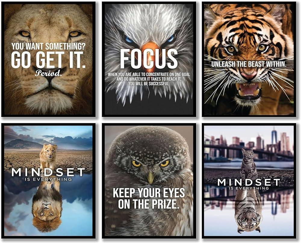  Pieces Lion Tiger Eagle Cat Letter Inspirational Quotes Poster