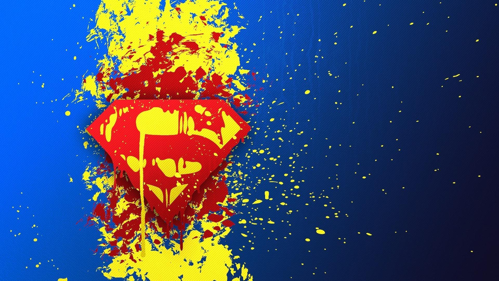 Dc Ics Superman Logo Blue Background Paint Splatter