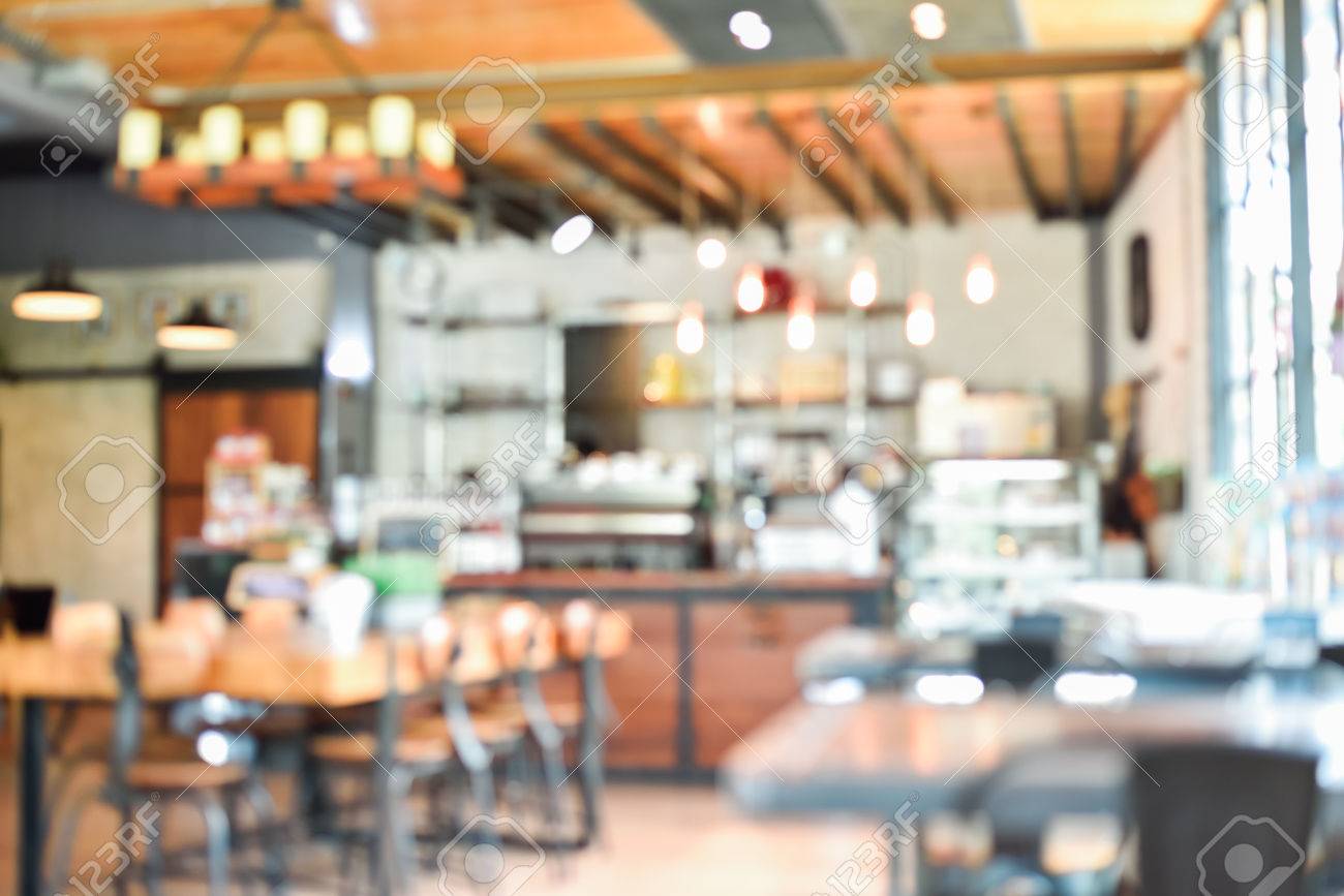 Coffee Shop Cafe Blurred Background With Bokeh Image Stock Photo