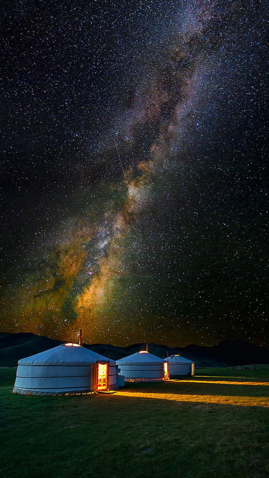Mongolian Yurt Camp Milky Way Stars iPhone Plus Wallpaper