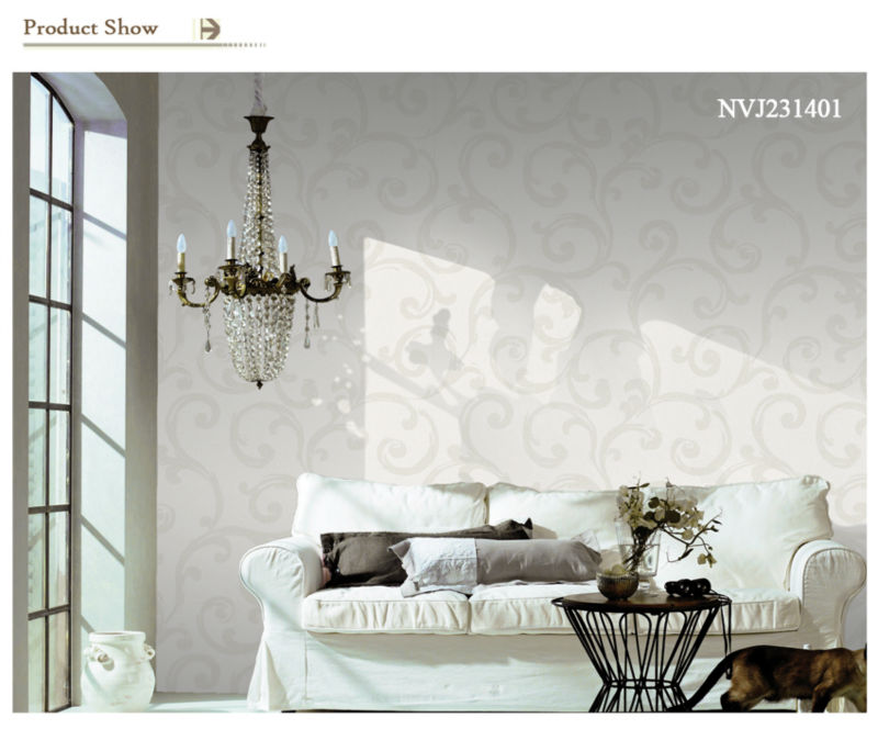 Elegant Scroll Design Linen Background High end Non woven Wallpapers 800x664