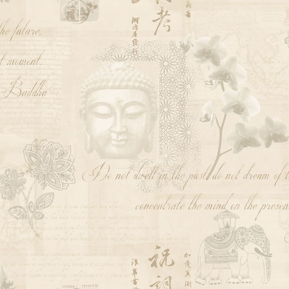 Linen Cream Tranquility Buddha Calligraphy Elephant