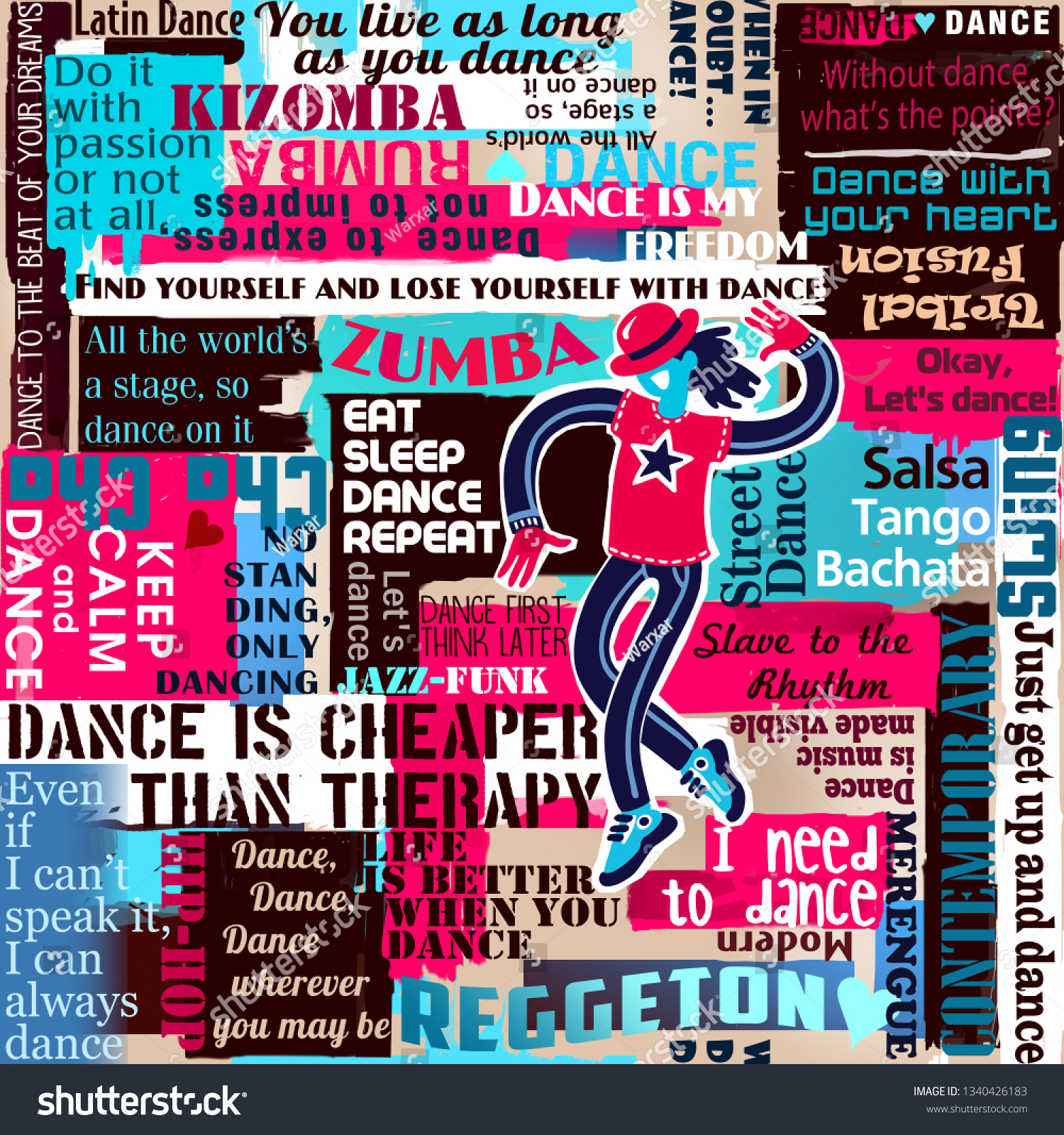 Dancers Dance Sayings Quotes Collage Lettering Stock Illustration