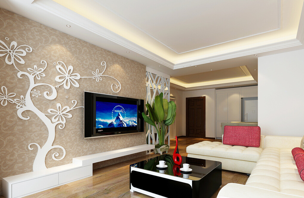 3d Interior Wallpaper And Suspended Ceiling House