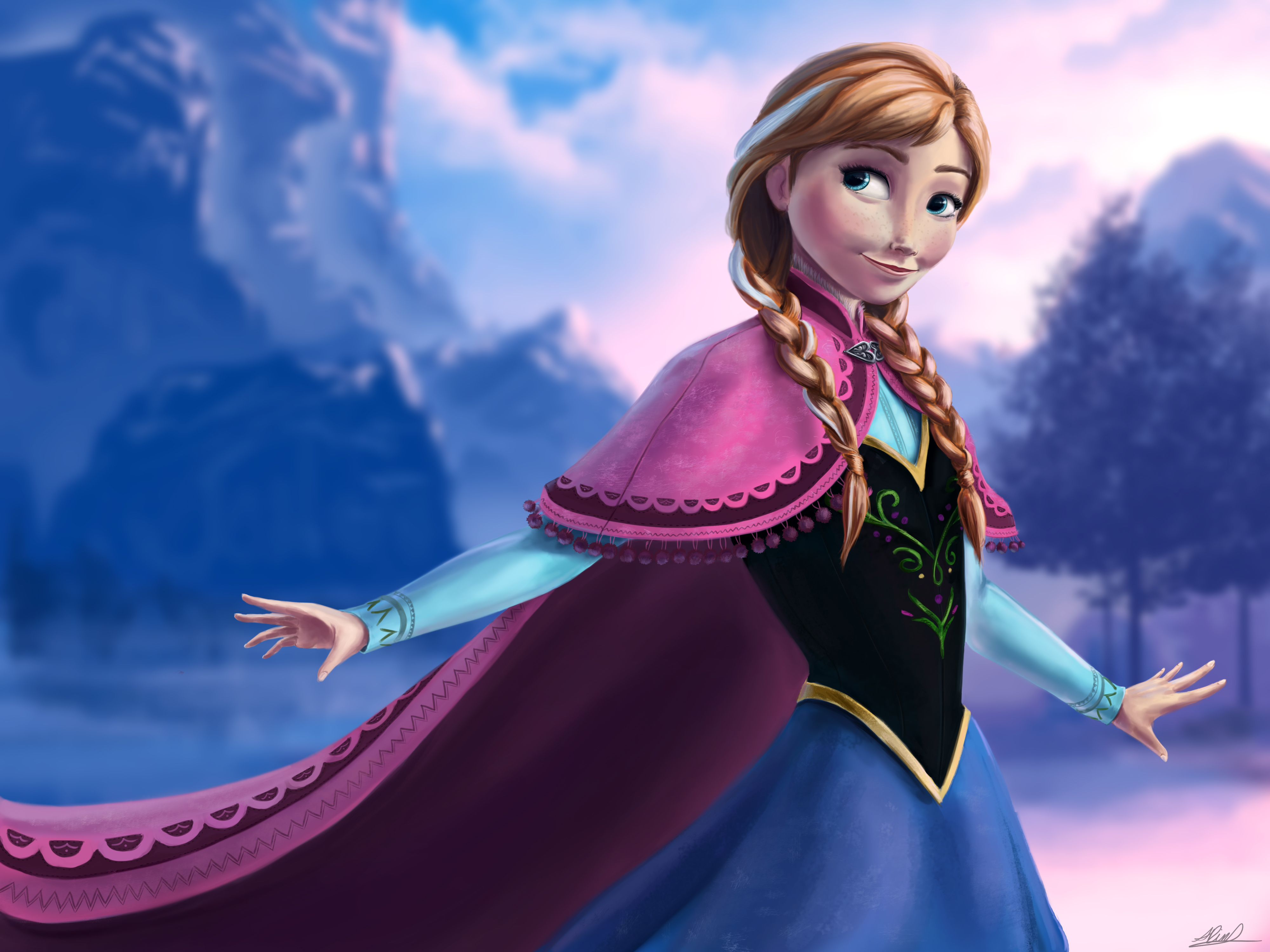 Princess Anna of Arendelle in a winter landscape
