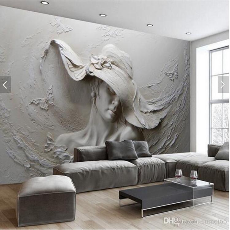 Custom Wallpaper 3d Stereoscopic Embossed Gray Beauty Oil Painting