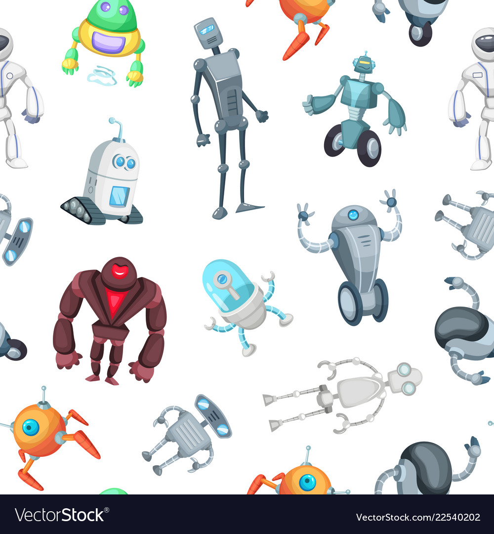 Cartoon Robots Pattern Or Background Royalty Vector