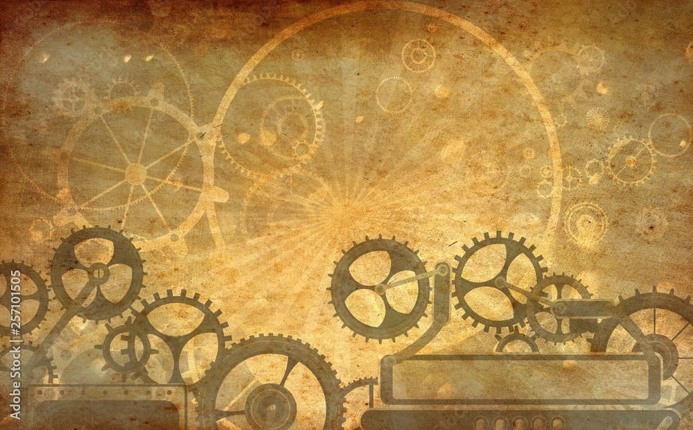 Vintage steampunk cogs gears and wheels Frame background Old