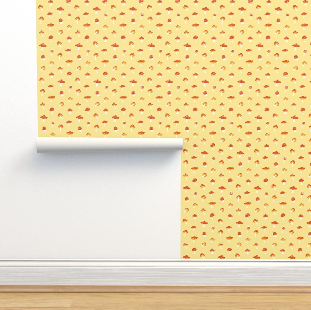 Mushroom Toadstool Yellow Wallpaper Spoonflower