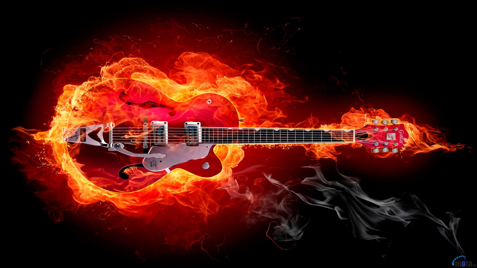 Wallpaper Burning Guitar X HDtv 1080p Desktop