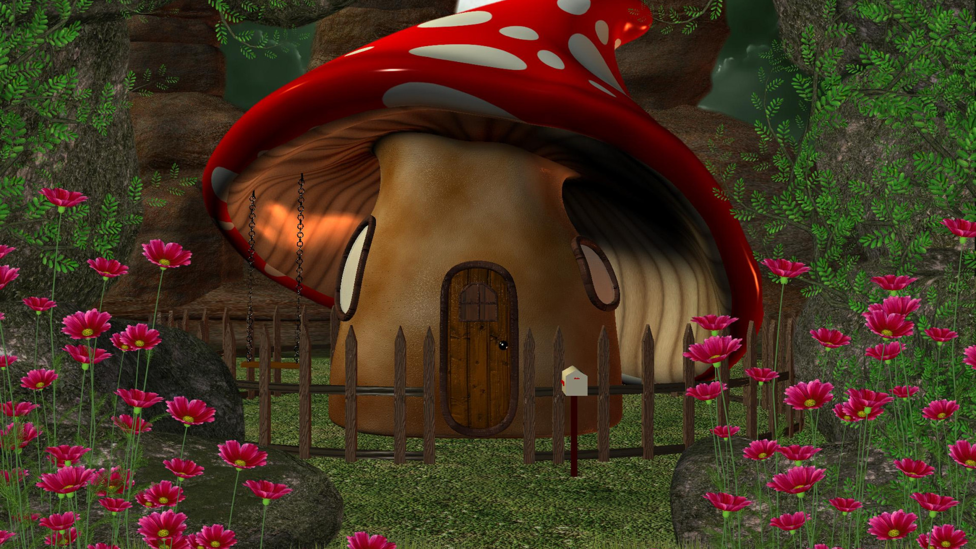 Mushroom House In The Forest HD Wallpaper Background Image