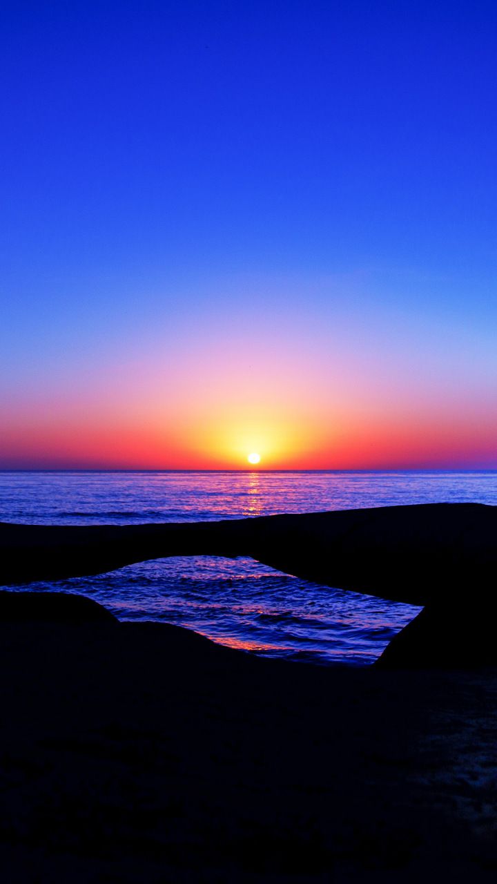 Sunset Blue Skyline Horizon Coast Wallpaper