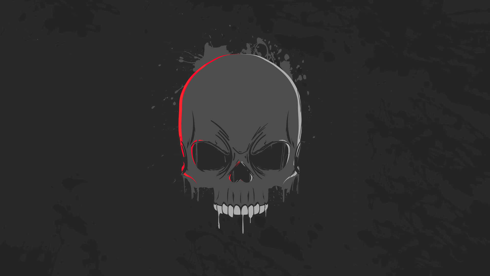 A dark, grunge-style illustration of a skull with red highlights, dripping with a viscous substance, set against a textured black background