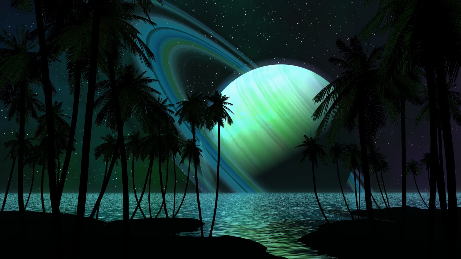 Tropical Alien Beach Space Wallpaper