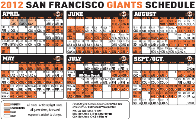 sf giants 2012 schedule