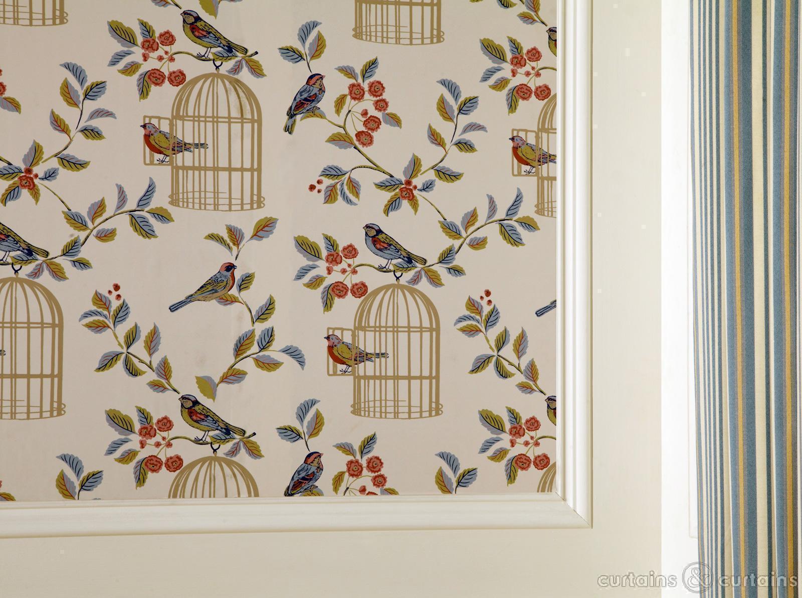 Vintage Charm Blue Bird Cage Wallpaper   Bird Wallpaper UK