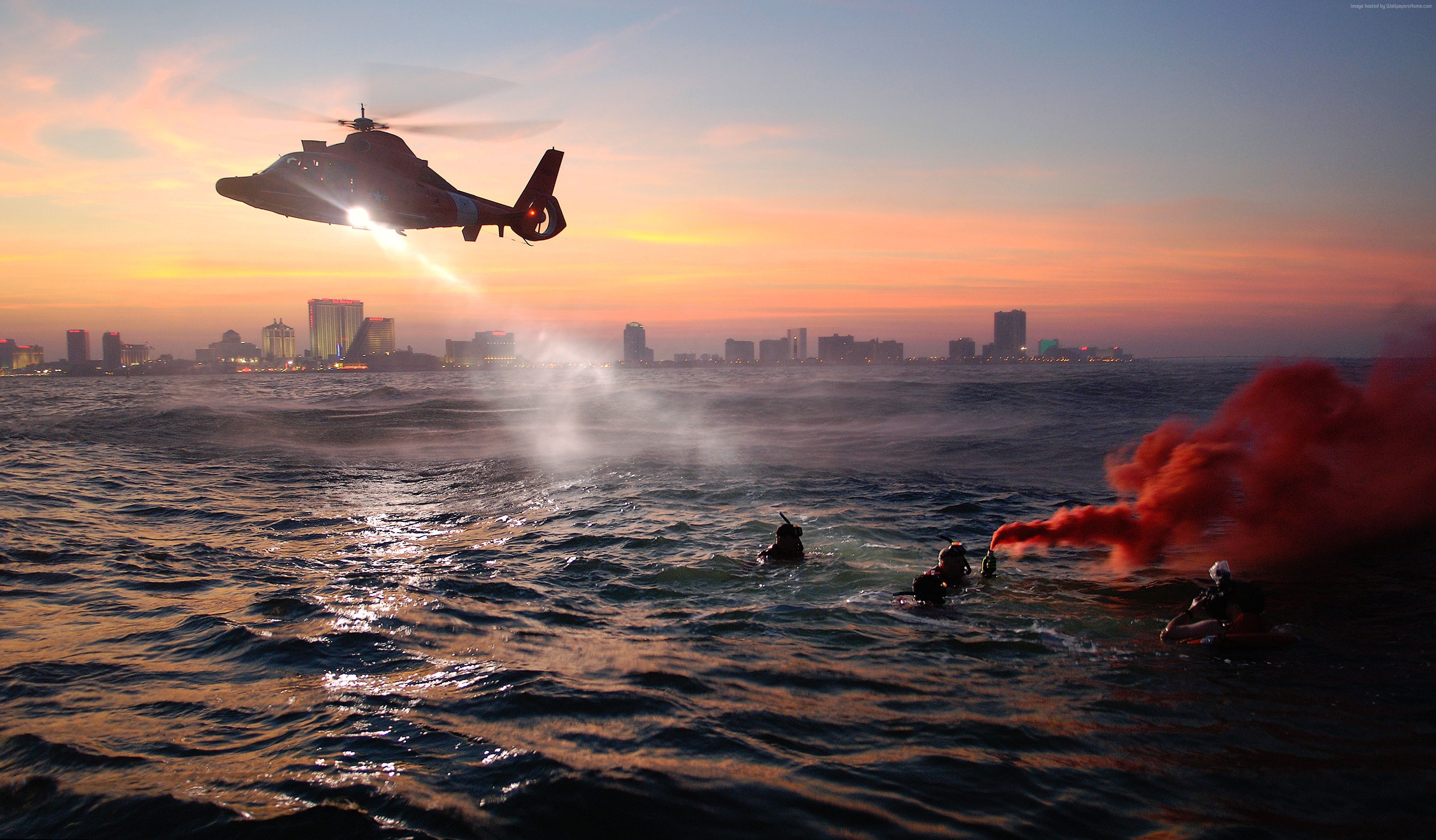 Training Rescue Helicopter Night Coast Guard Sea