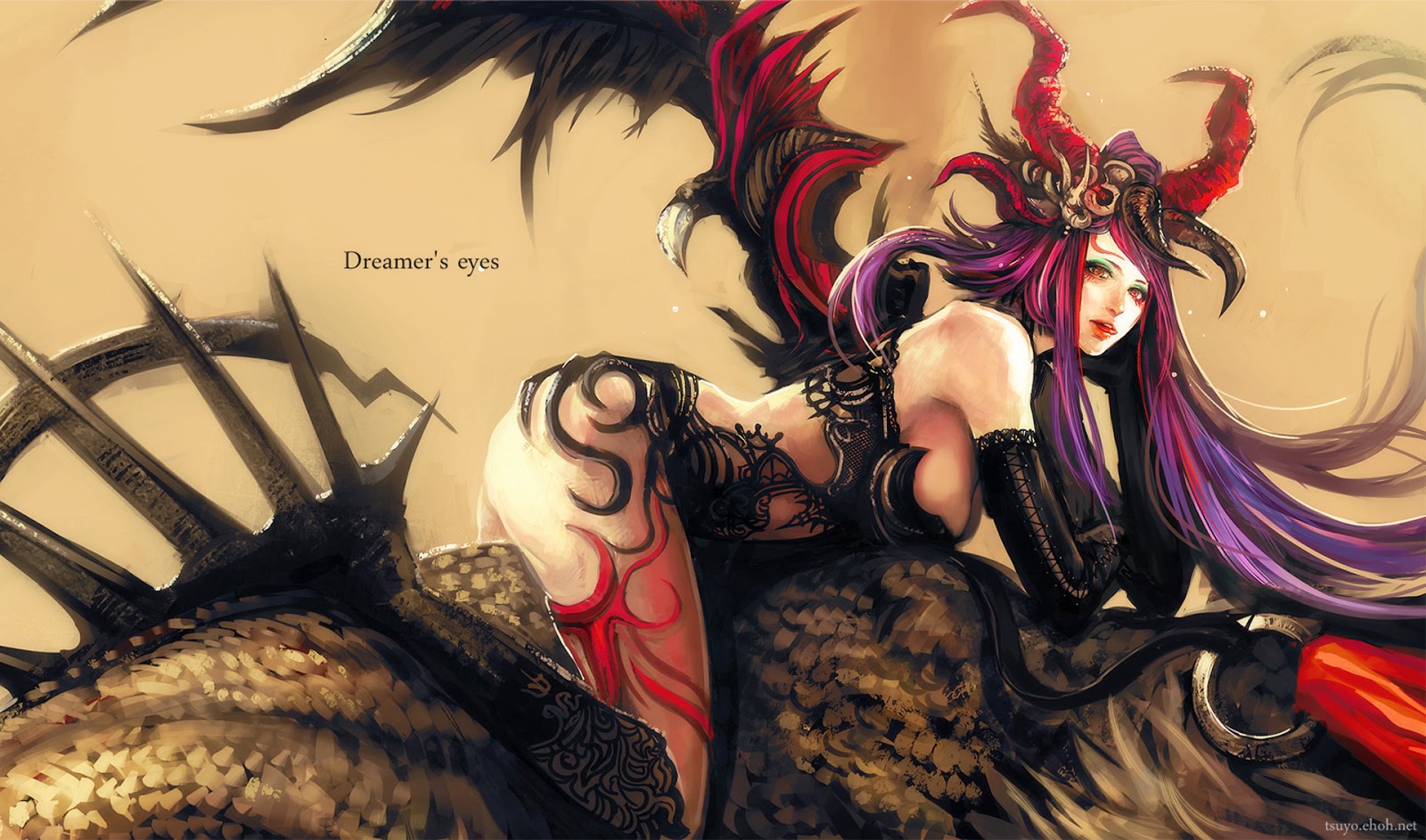 Sexy Demon Girl Wings Horn Anime HD Wallpaper Desktop PC Background