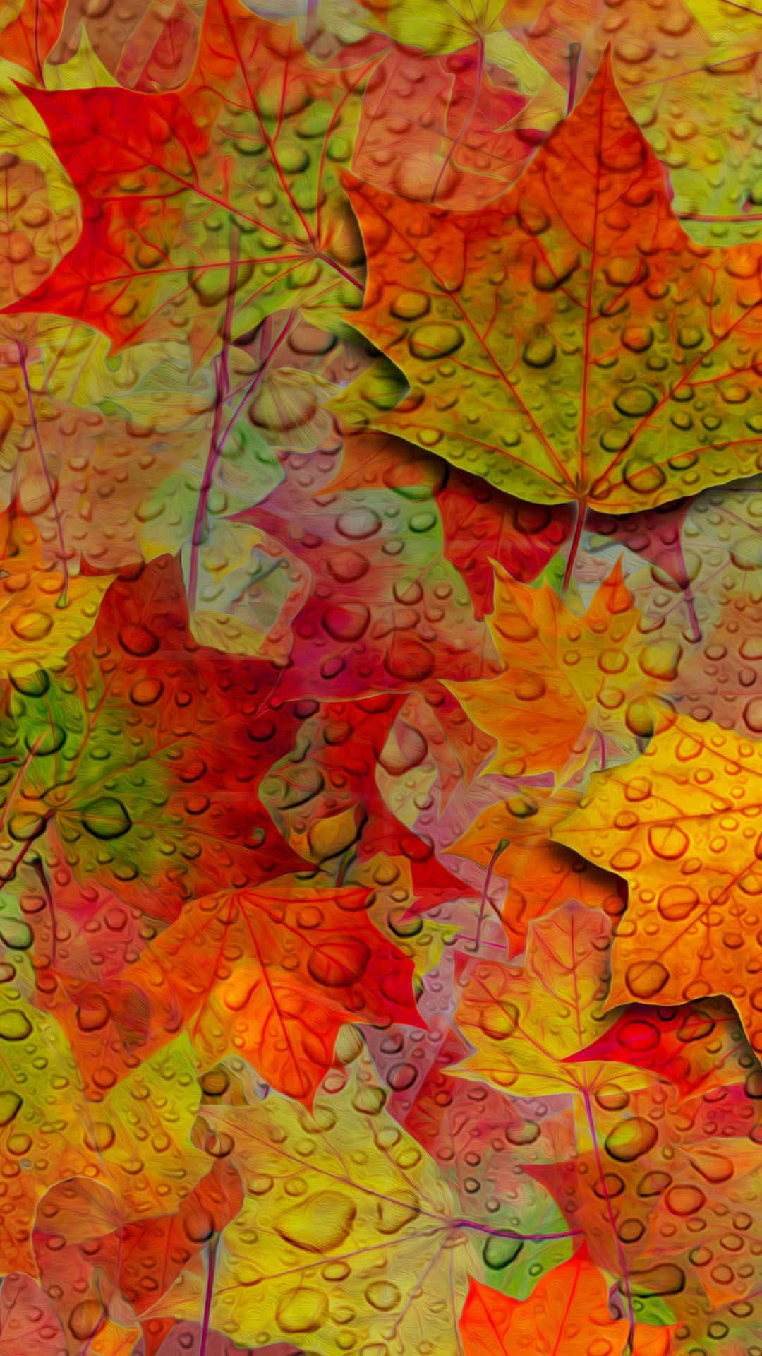 Autumn iPhone Plus With Droplets On Leaves Wallpaper