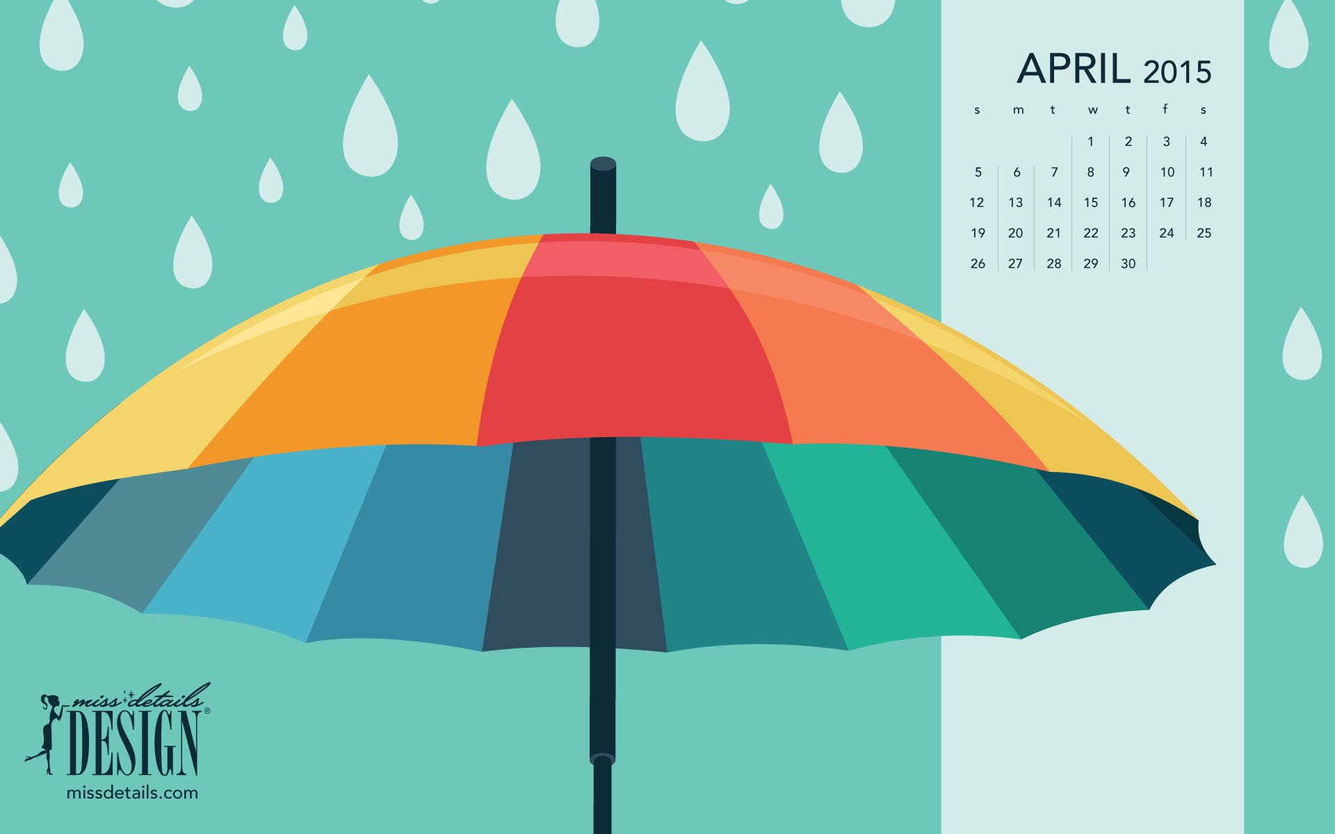  April 2015 desktop calendar from missdetailscom   April Showers