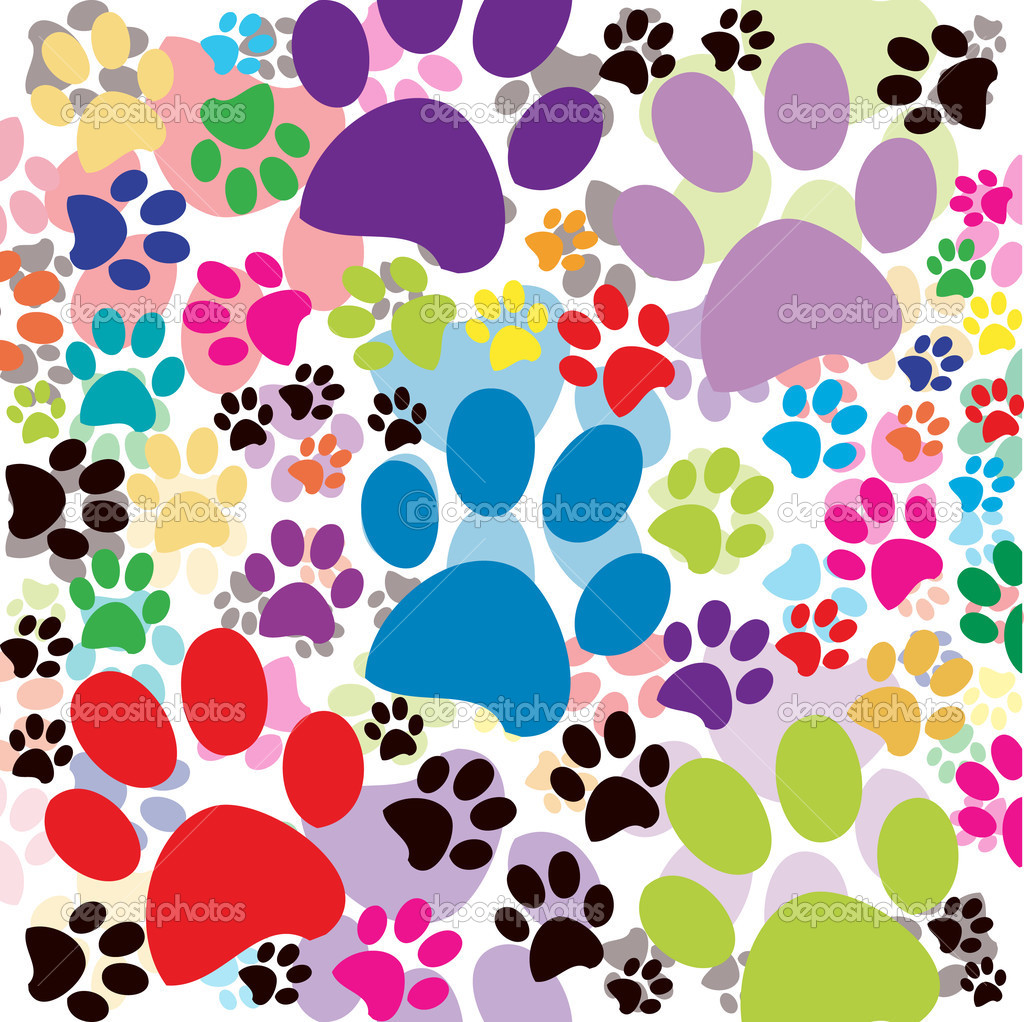 Paw Print Background With Colored Paws