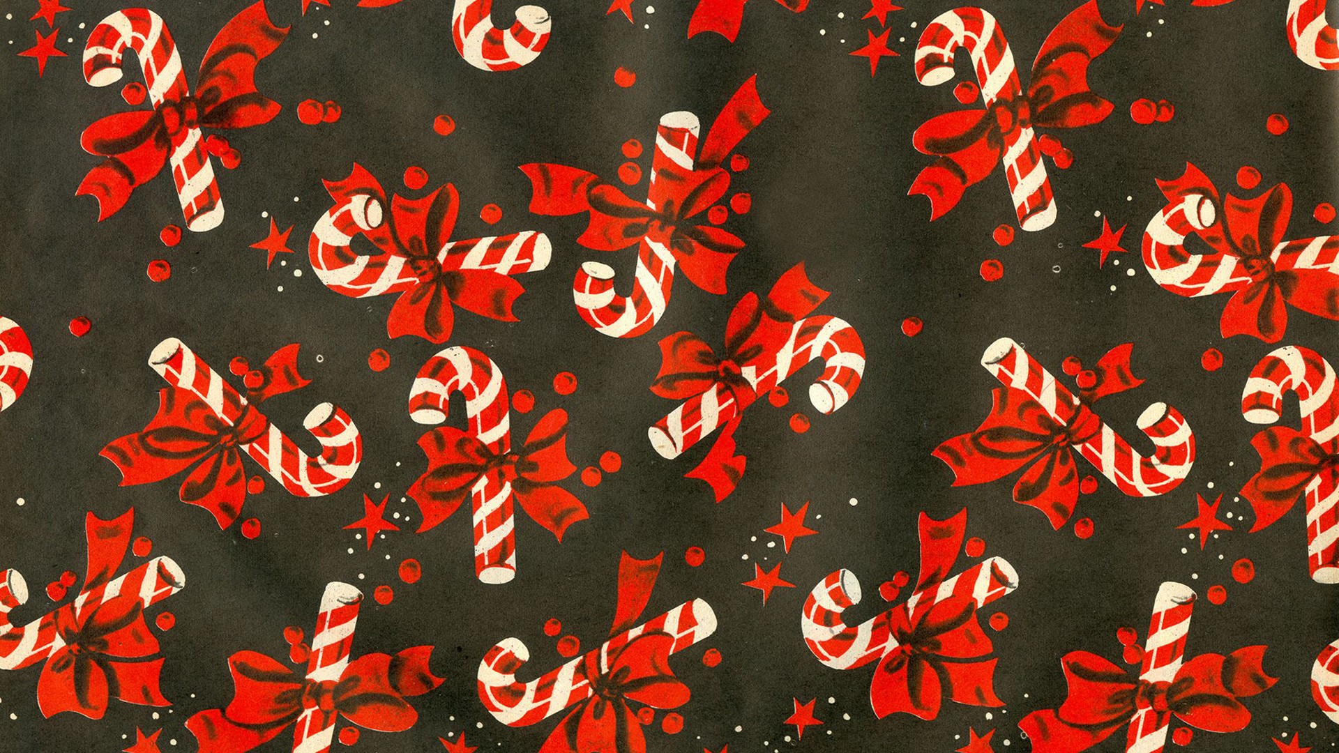 Candy Cane With Red Bows In Black HD Wallpaper