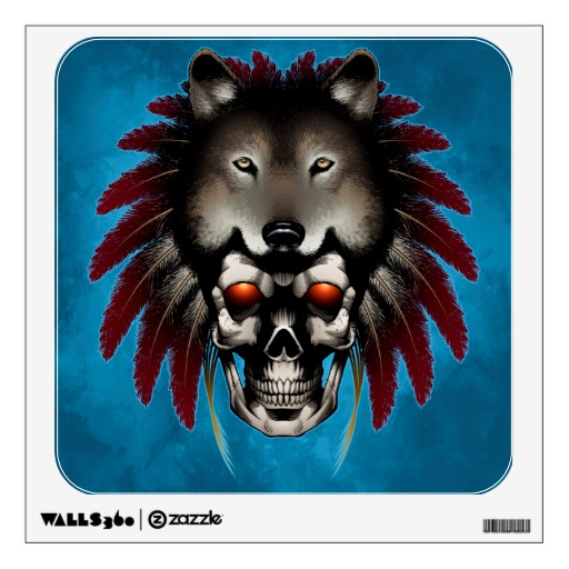 Native American Skull With Wolf By Thomas Mason Wall Decals
