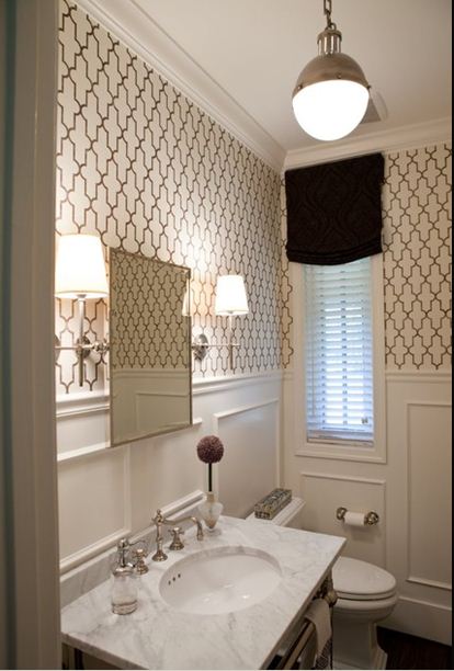 Trellis Wallpaper French Style Small Half Bath Powder Room Black And