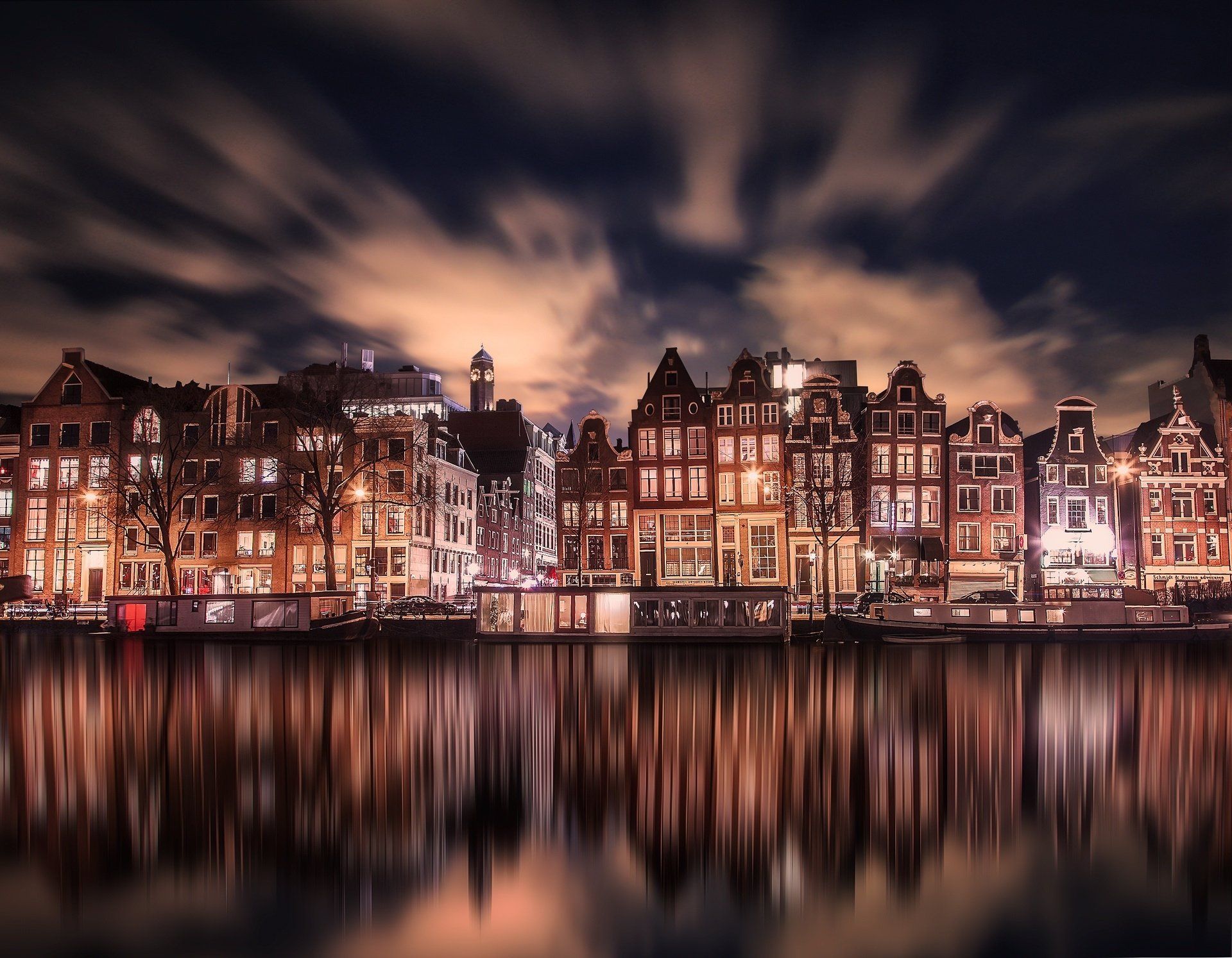 Man Made Amsterdam City Herlands Night Light House Reflection