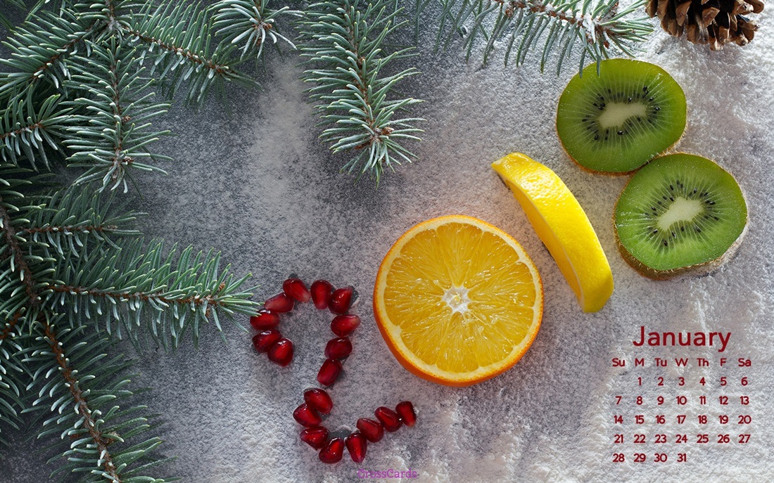 January Fruit Desktop Calendar Wallpaper
