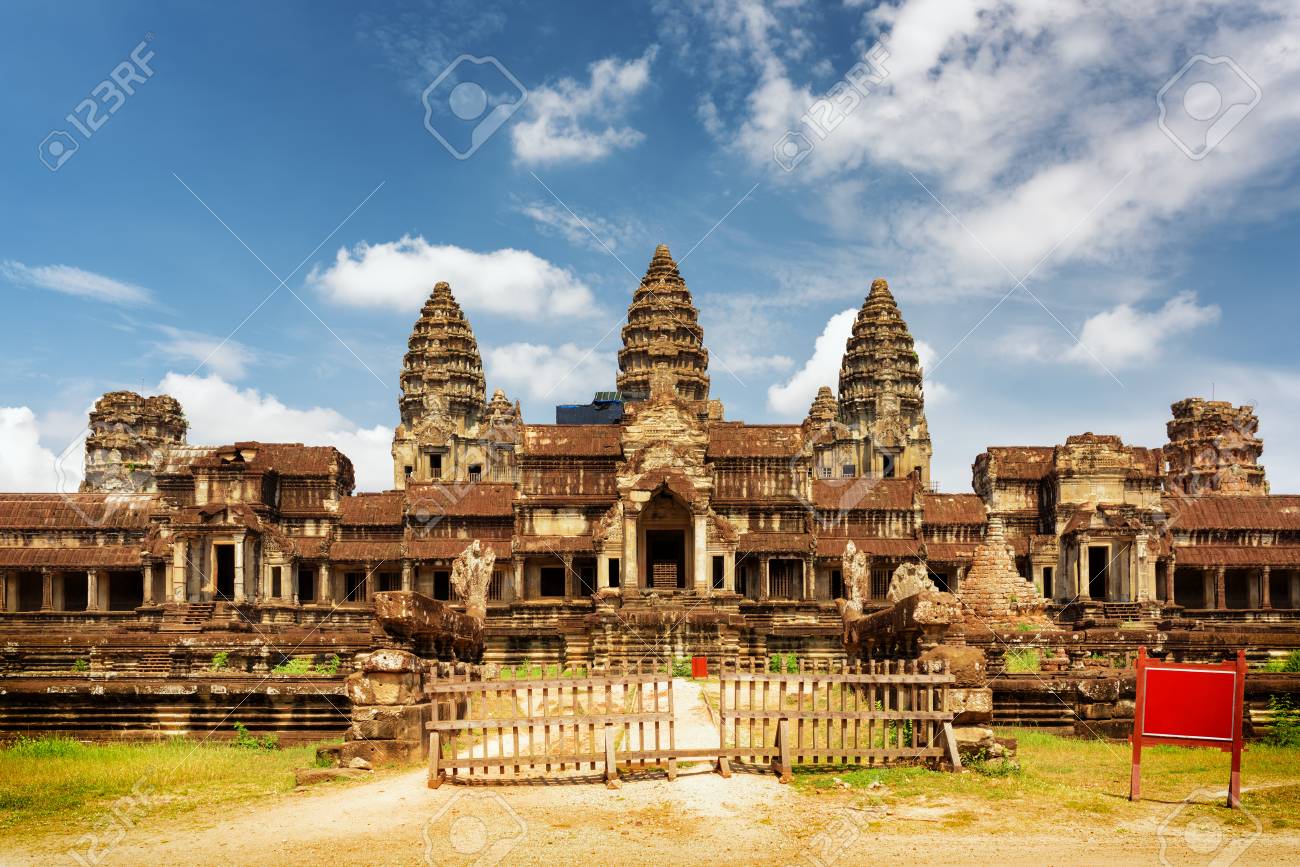East Facade Of Ancient Temple Plex Angkor Wat In Siem Reap