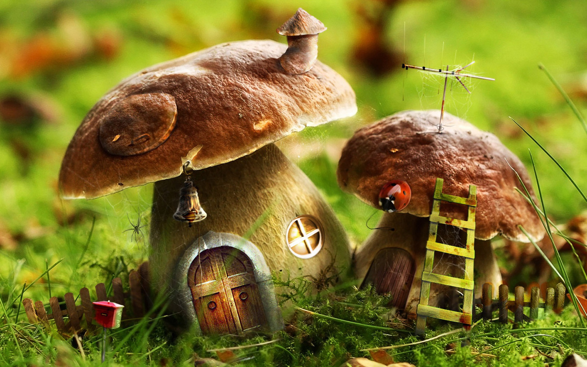 Premium Photo  A wallpaper of mushrooms in a forest