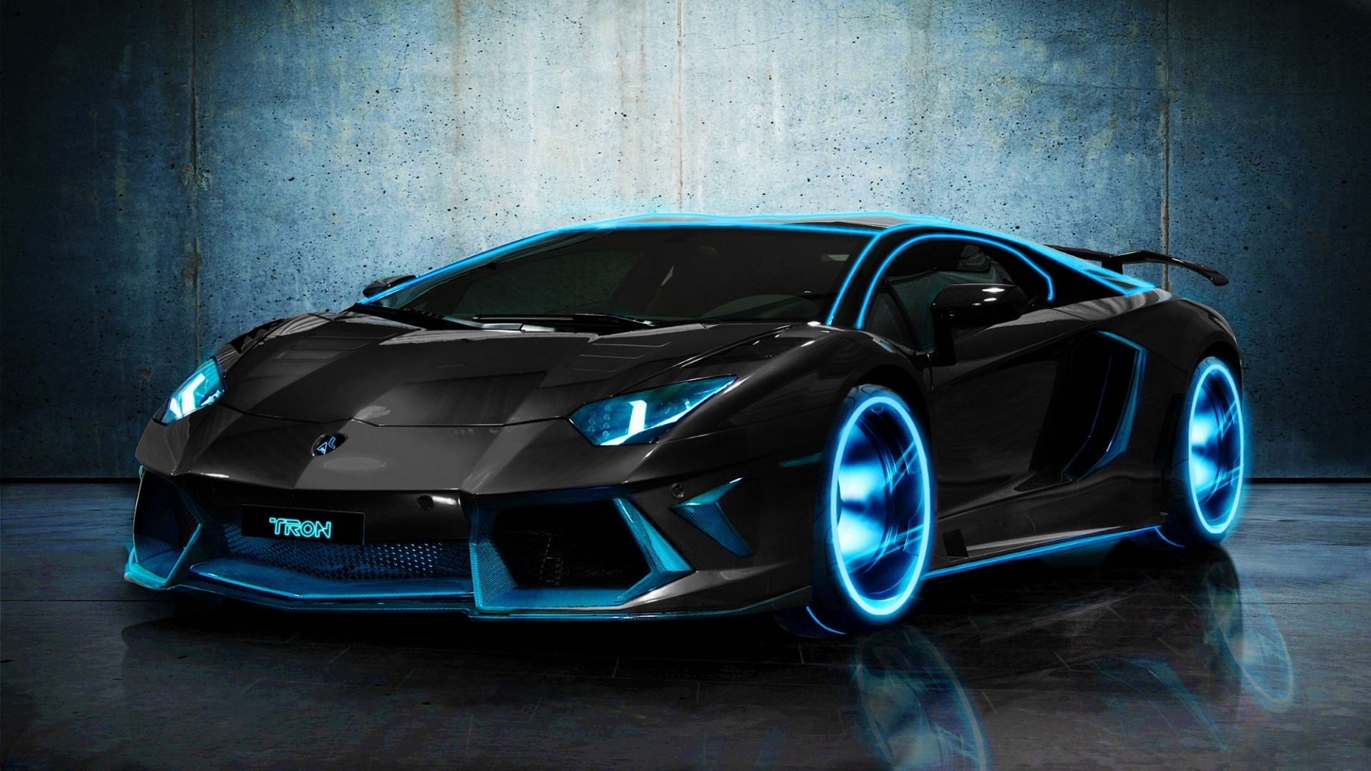 Luxury Car Lamborghini Tron Aventador Black HD Wallpaper