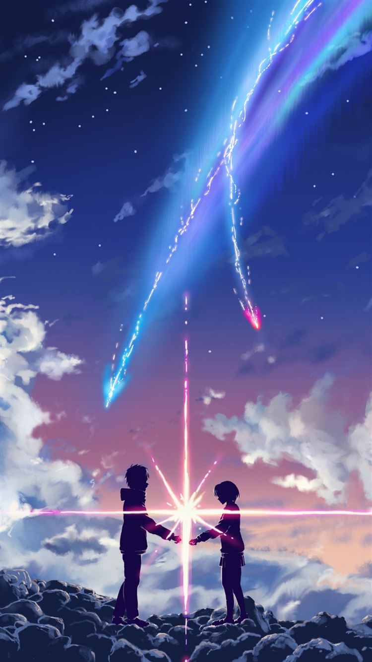 Your Name Movie Touching Through Space Poster iPhone Wallpaper