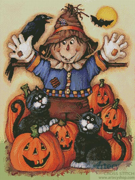Free Download Artecy Cross Stitch Scarecrows Halloween Pumpkin Patch 