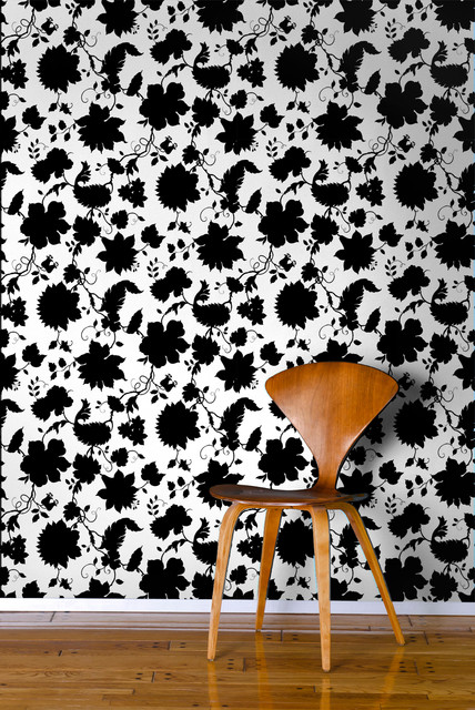 White Floral Toile Wallpaper Tiles Modern Los Angeles