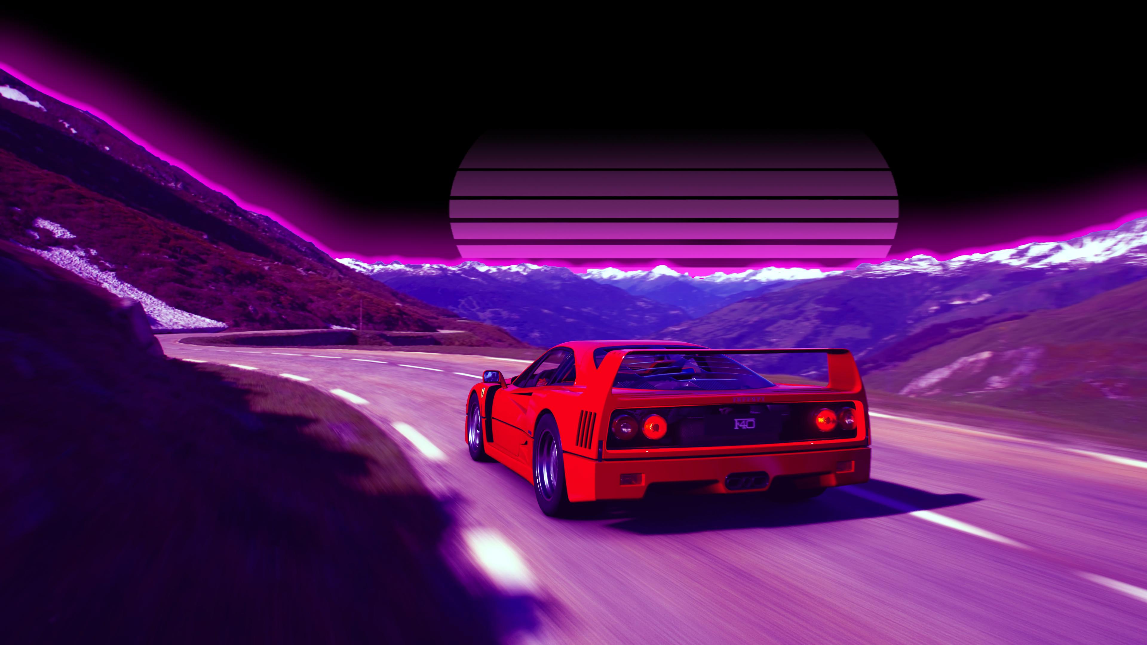 Ferrari F40 Sports Car Outrun Digital Art HD 4k Wallpaper
