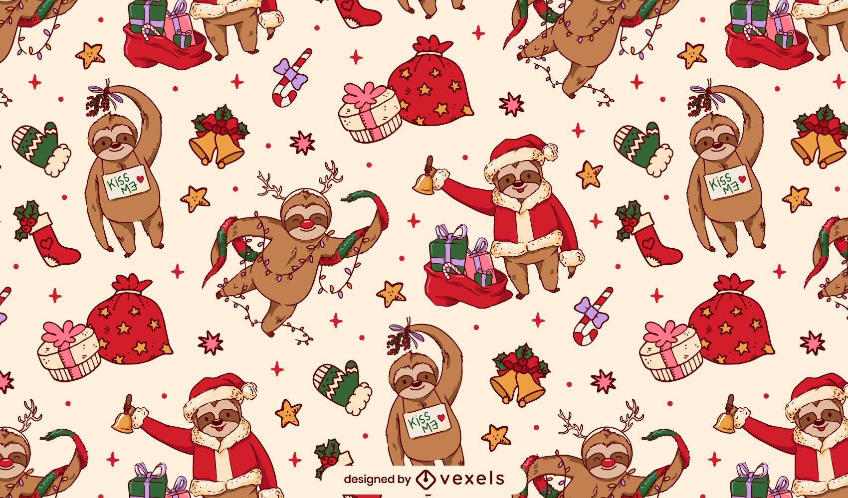 Lovely Christmas Sloth Pattern Design Vector