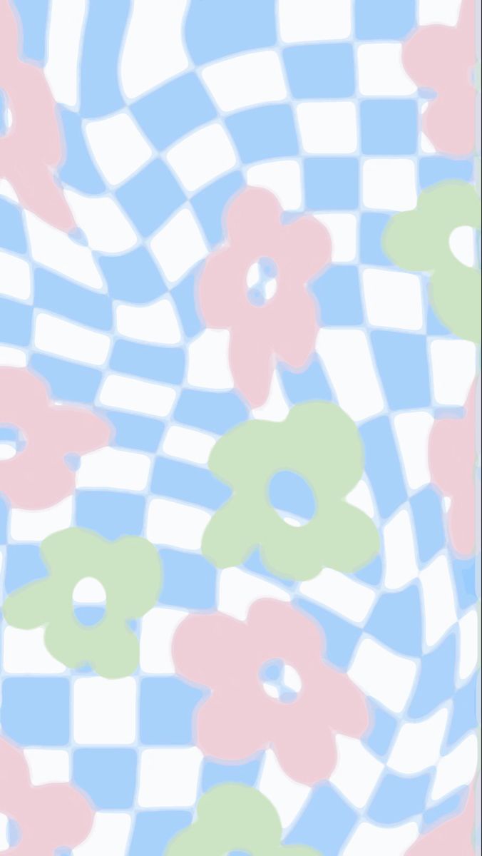 Danish Pastel Checkered Flowers Wallpaper Background