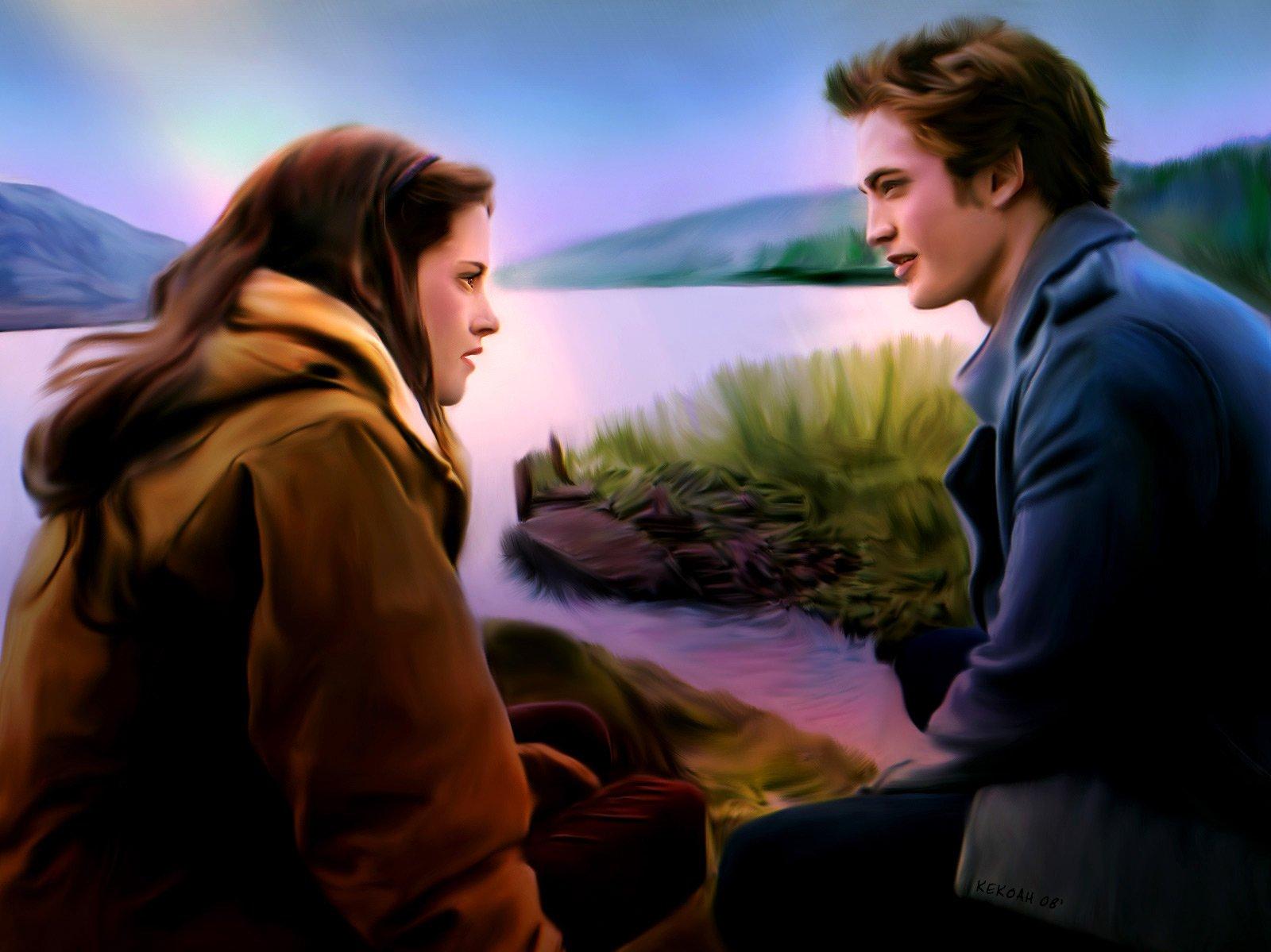 Twilight Is Love Again Couple Painting Art Beautiful Tree Water