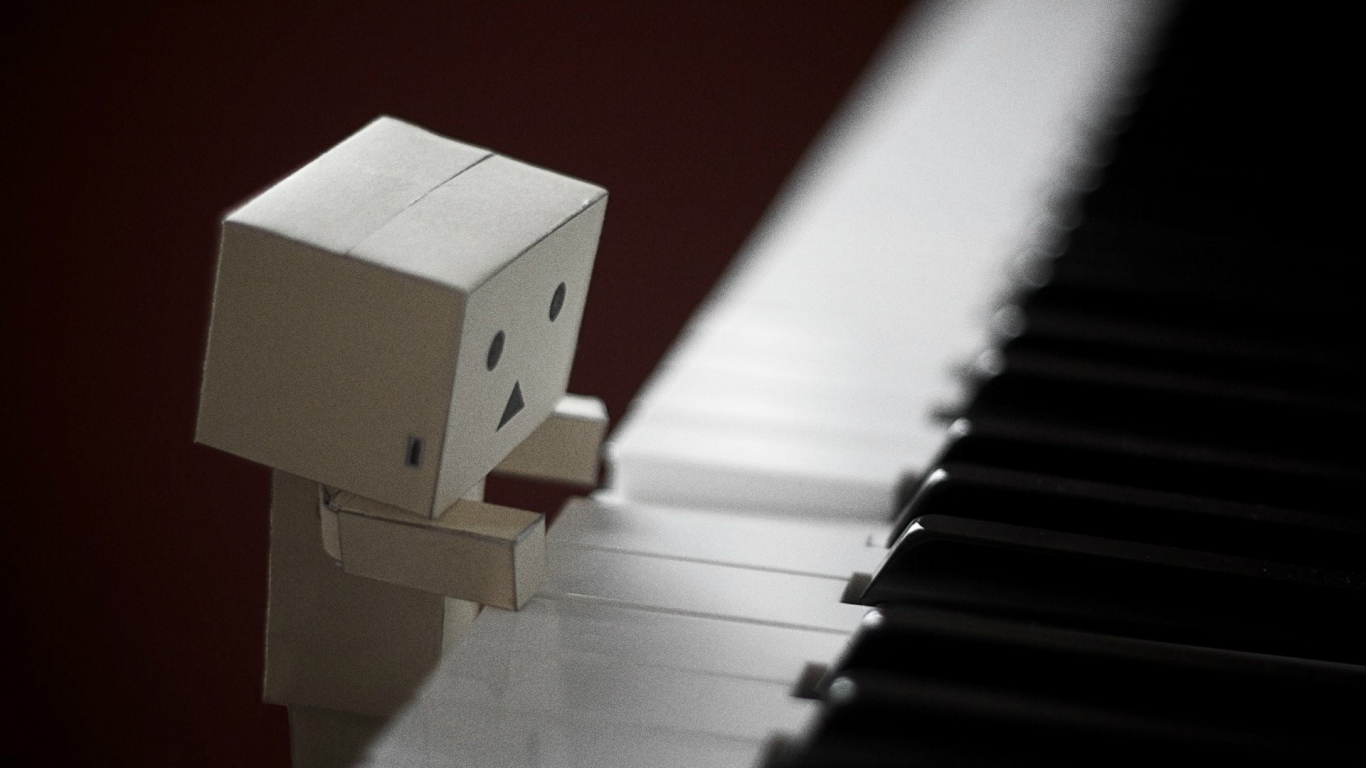Wallpaper Danboard Cardboard Robot Play Piano Keys Mood