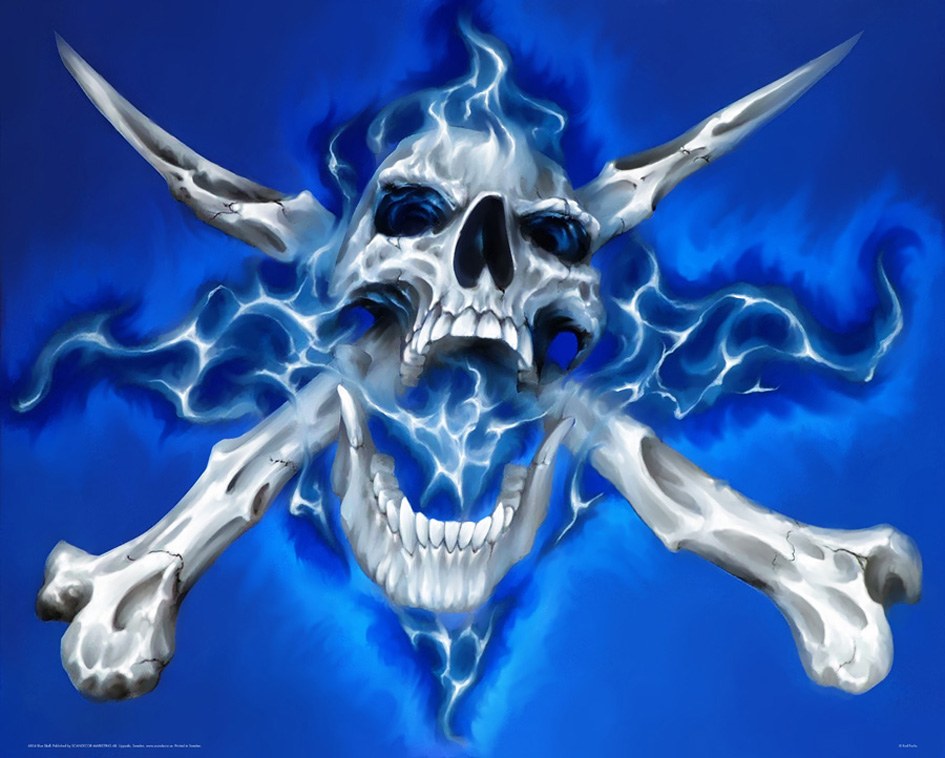 cool skulls on blue fire background
